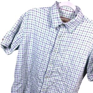 VINTAGE ITALIA Short Sleeve Button Down Shirt Men's Geometric Pattern Casual Top